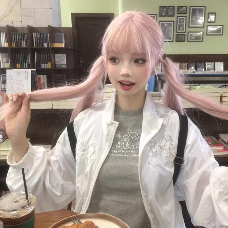 糯叽小咪假发女长直发空气刘海Lolita粉双马尾白月光jk甜妹全头套