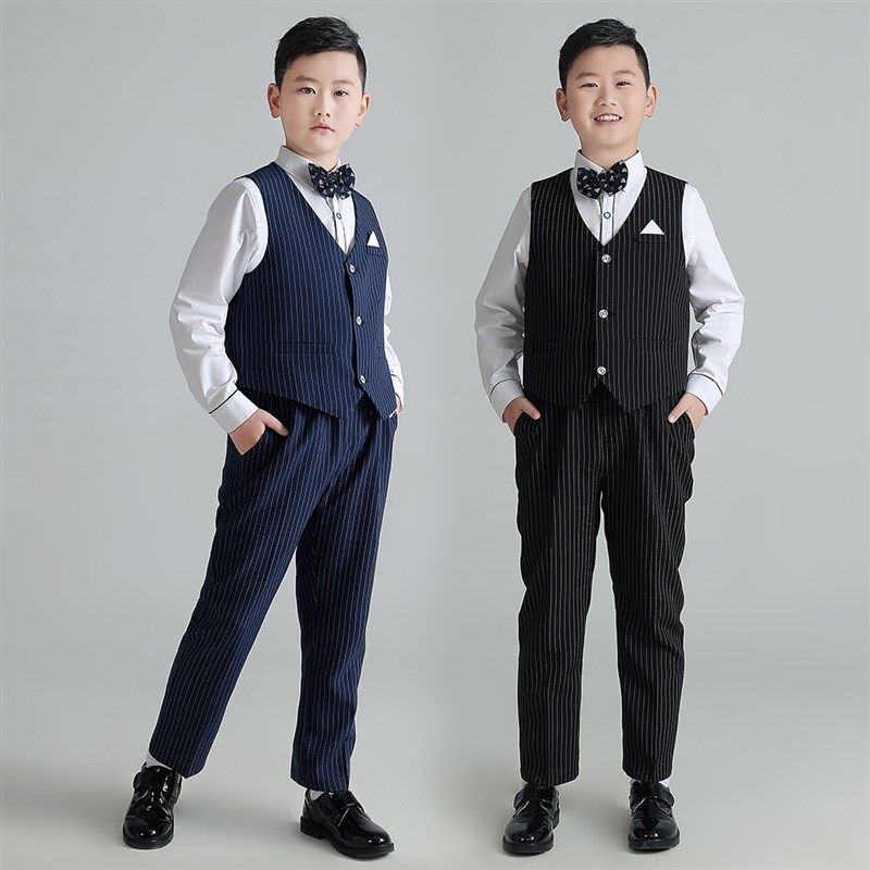 胖款儿童礼服马甲套装模特走秀表演服男童加肥加大演讲钢琴小西装