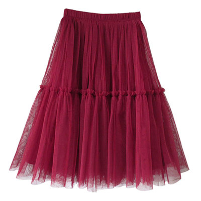 半身裙秋季款女百褶裙高腰显瘦蓬蓬裙网纱裙黑色裙子红色短裙纱裙