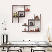 实木博古架壁挂多宝阁墙上置物架挂墙茶具架茶壶架展示书架装 饰架