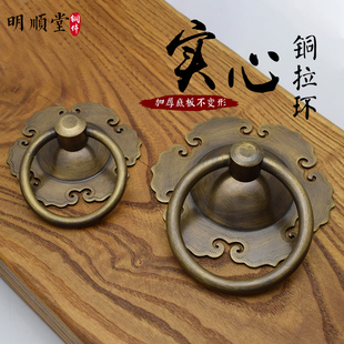 新中式复古铜门环铜拉手木门大门古铜圆环把手圆形仿古玻璃门拉环