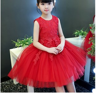 儿童表演服幼儿舞蹈女童白色红色公主裙蓬蓬裙主持人合唱演出六一