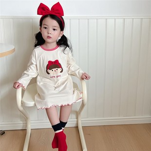 儿童睡裙长袖全棉宝宝睡衣连体裙春秋款小女孩薄款公主风秋天纯棉