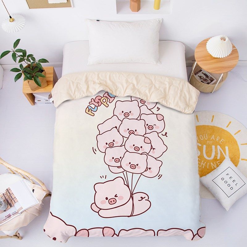 可爱猪猪卡通空调被单人儿童双人卧室1.5m夏凉被可水洗手洗薄被子,床上用品,化纤被,淘宝优惠券,粉丝福利购,淘宝优惠卷