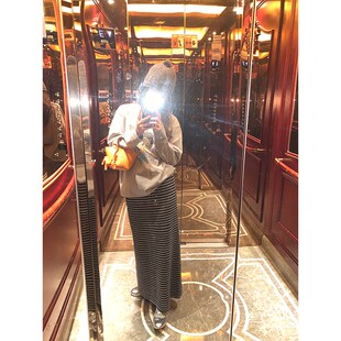 落落狷介针织半身裙秋冬款女2024年新款中长款条纹羊毛小个子裙子