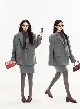 PEMPL智性冷都女 廓形宽松西装外套开叉包臀裙秋季高级感两件套装