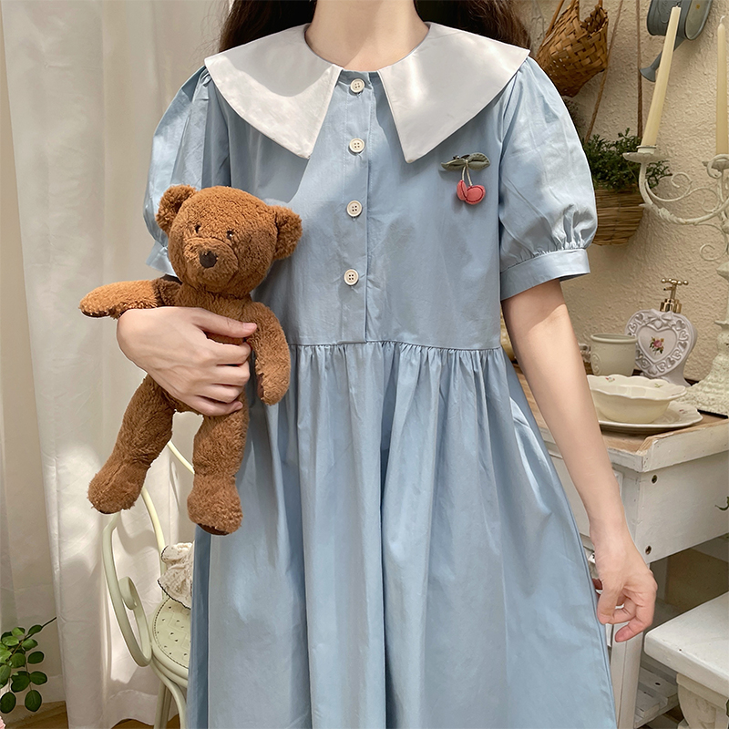 女大童连衣裙夏季娃娃领甜美学院风裙子12-15岁少女学生洋气宽松