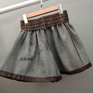 A字皮短裤秋冬胖mm大码高腰阔腿裙裤宽松显瘦腿打底外穿百搭靴裤