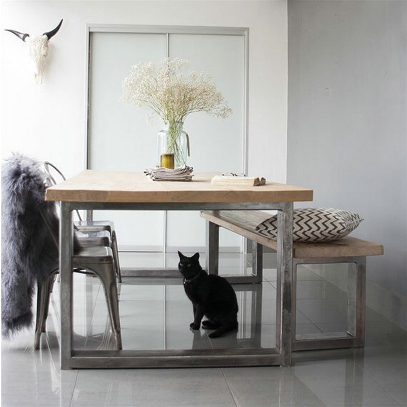 LOFT美式实木餐桌铁艺工作台复古办公桌会议桌咖啡厅餐桌椅组合