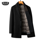 中长款 西装 领黑色羽绒内胆男装 羊毛呢子大衣男士 外套冬新款 双面呢