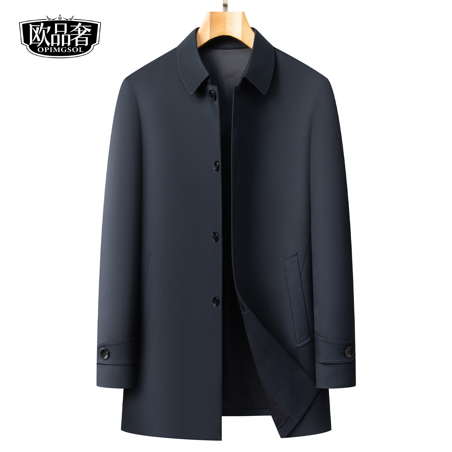 商务行政夹克翻领系扣纯色常规款中年男装2026新款爸爸通勤外套男
