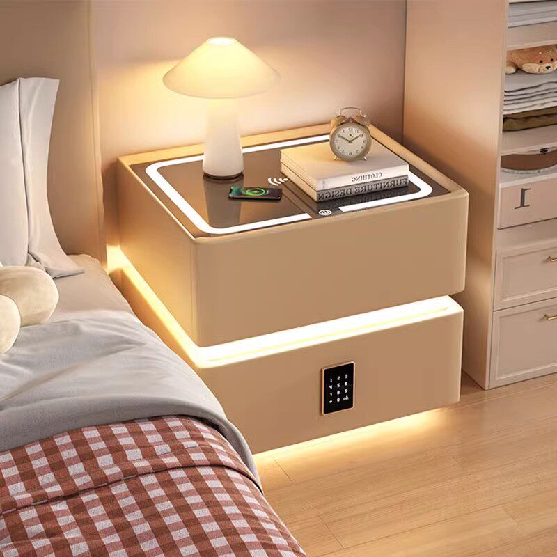 智能床头柜带灯奶油风