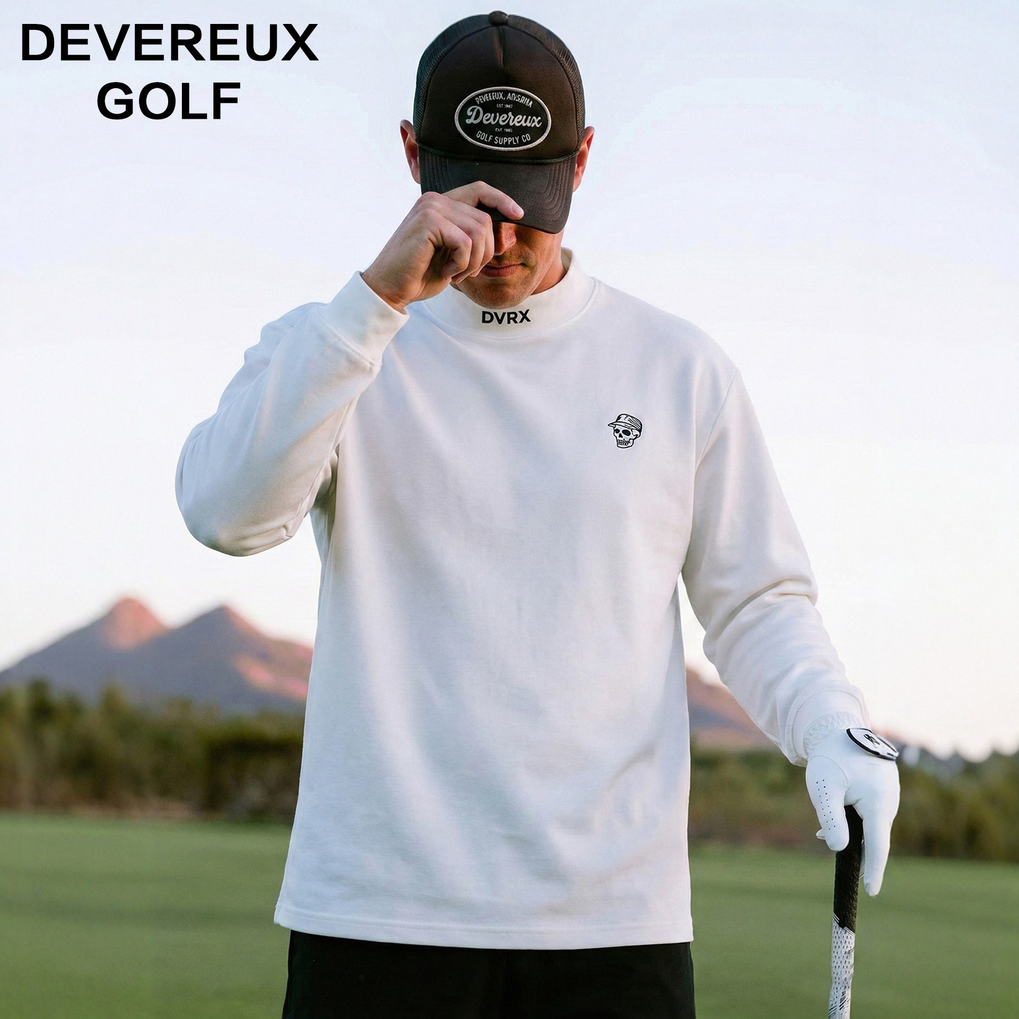 DEVEREUX潮流骷髅头印花高尔夫运动休闲卫衣男白色高领长袖T恤,运动/瑜伽/健身/球迷用品,高尔夫上装,淘宝优惠券,粉丝福利购,淘宝优惠卷