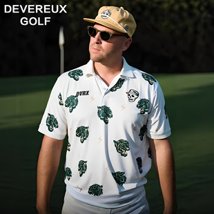 DEVEREUX 男 GOLF高尔夫休闲运动网眼纽扣印花宽松短袖 开叉POLO衫