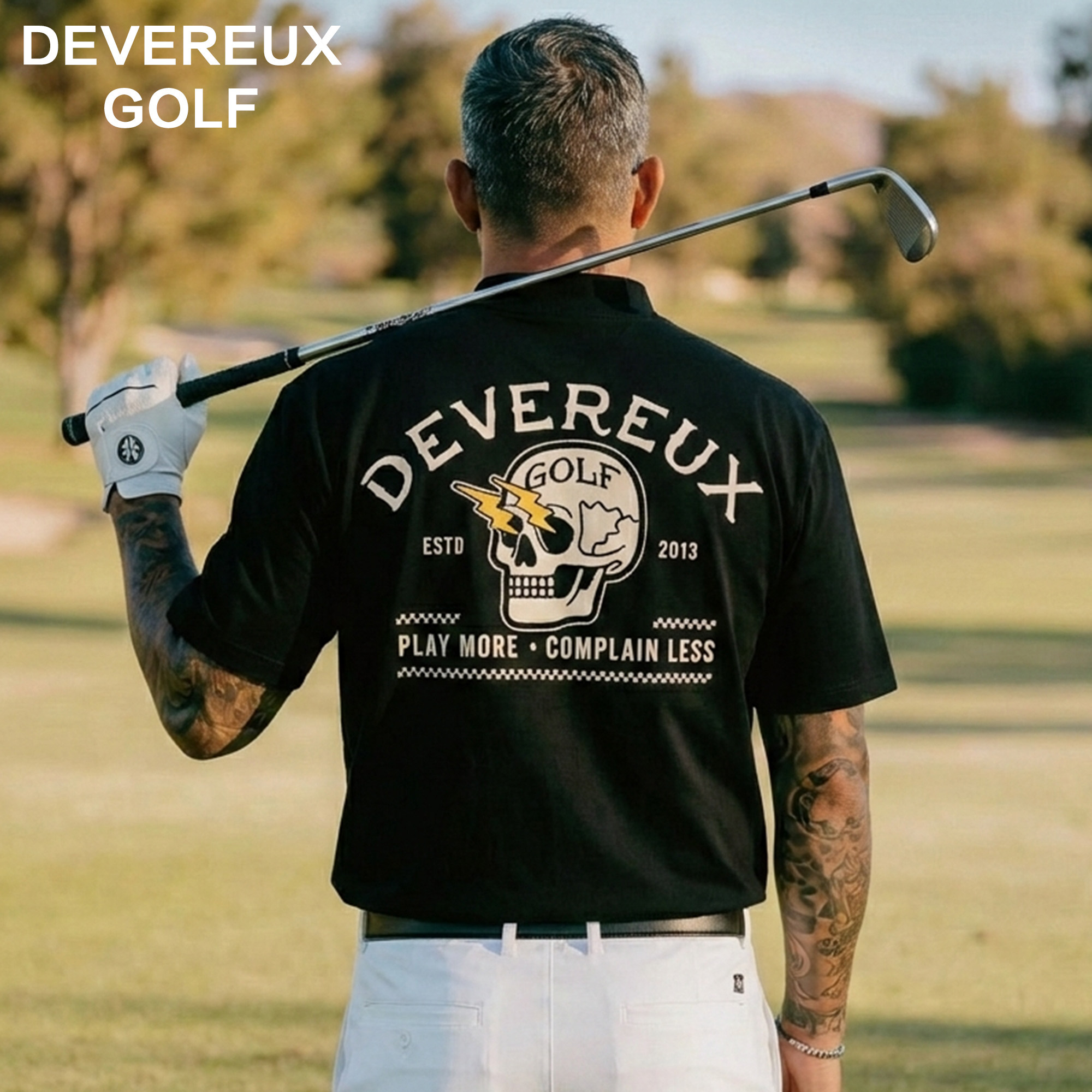 Devereux高尔夫短袖T恤男 美式复古闪电骷髅头印花半高领运动球衣,运动/瑜伽/健身/球迷用品,高尔夫上装,淘宝优惠券,粉丝福利购,淘宝优惠卷