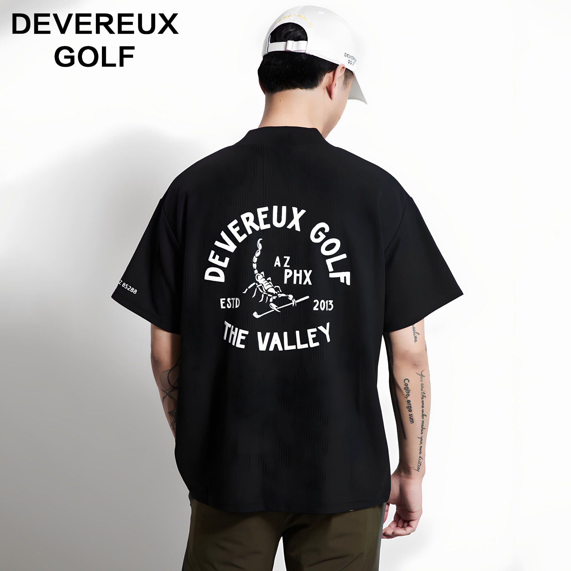 DEVEREUX GOLF高尔夫运动休闲蝎子印花小高领速干透气网眼短袖T恤