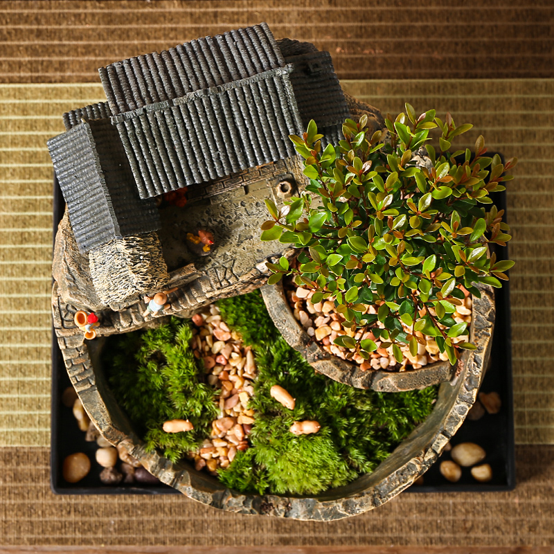 中式摆件微缩房子复古建筑模型电视柜装饰茶几客厅阳台造景书房