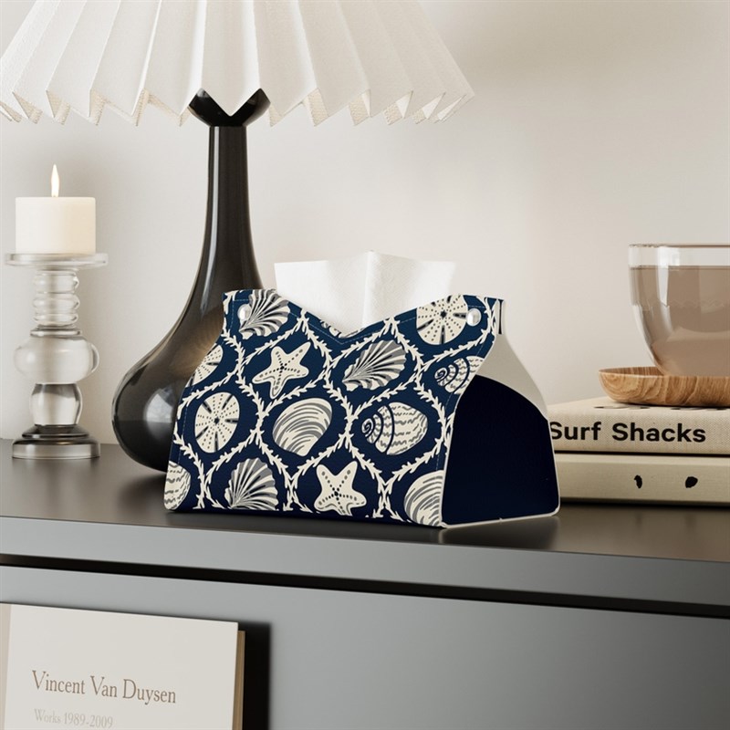 海洋贝壳纸巾盒家用客厅餐桌床头柜可爱创意抽纸盒皮质轻奢高级感