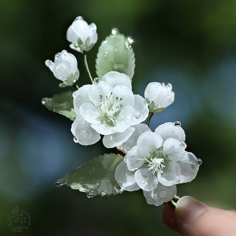 清水岸 热缩花簪发钗汉服发簪国风发夹绿色旗袍步摇头饰新中式女