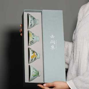 家用主人杯陶瓷釉下彩茶杯 冰裂手绘绣球花斗笠杯套装