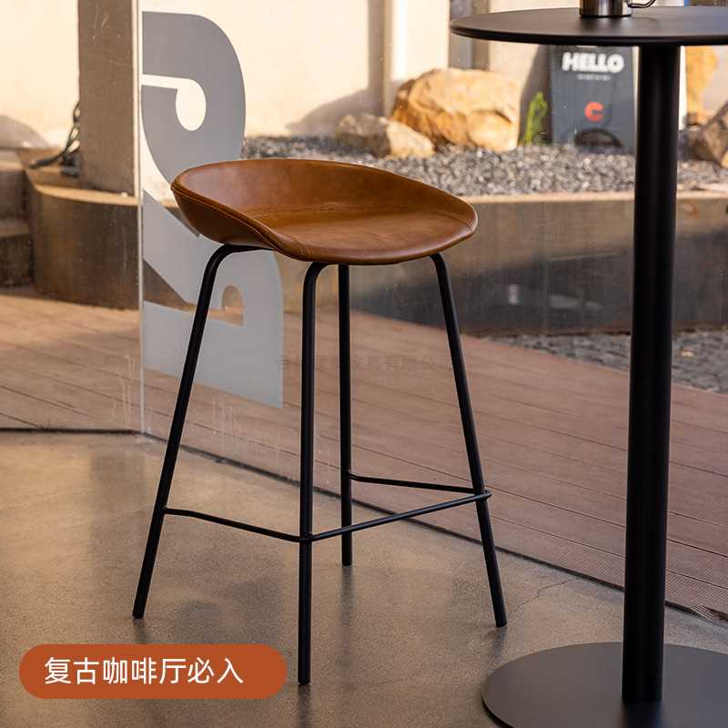 北欧吧台椅现代简约家用靠背铁艺高脚凳复古酒吧椅高椅子轻奢吧凳