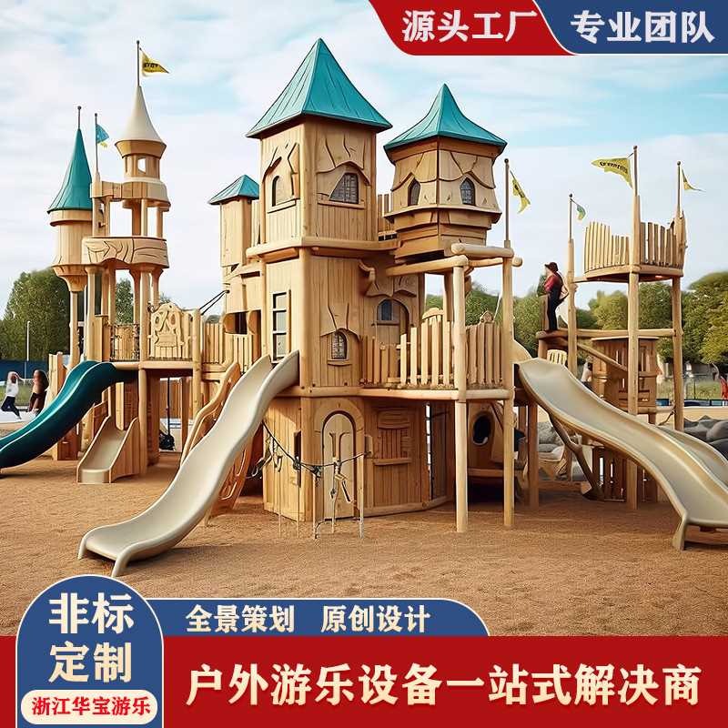 户外游乐设备原木组合滑梯生态刺槐攀爬架幼儿园体能拓展游乐设施