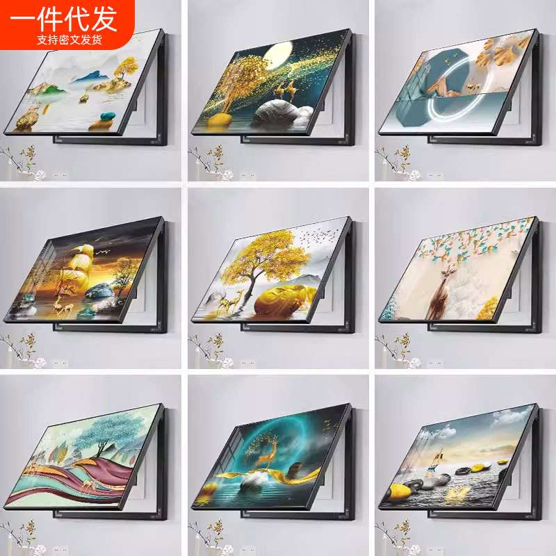 电表箱装饰画新中式餐厅玄关免打孔客厅配电箱弱电箱盖板遮挡挂画