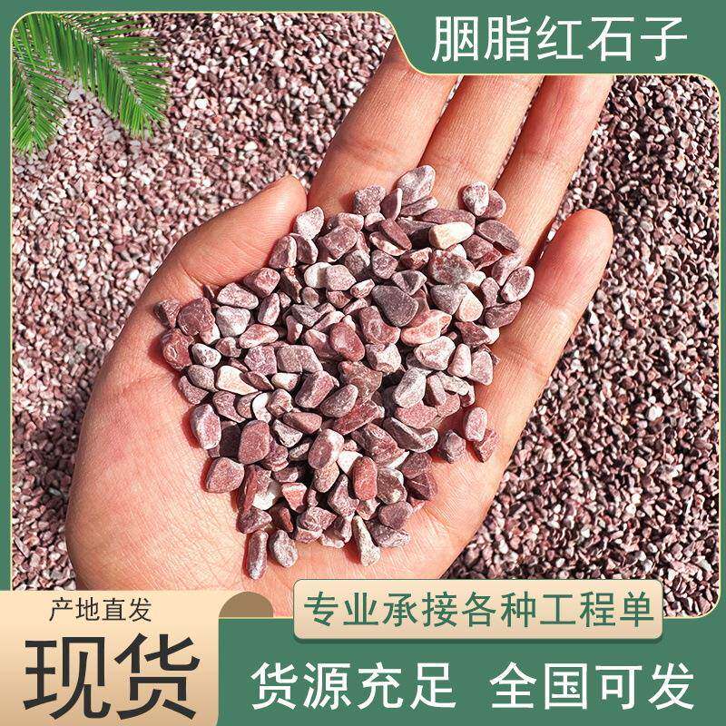 胭脂红石子厂家工程铺路鸡血红石子透水地坪胶粘石造景小石头