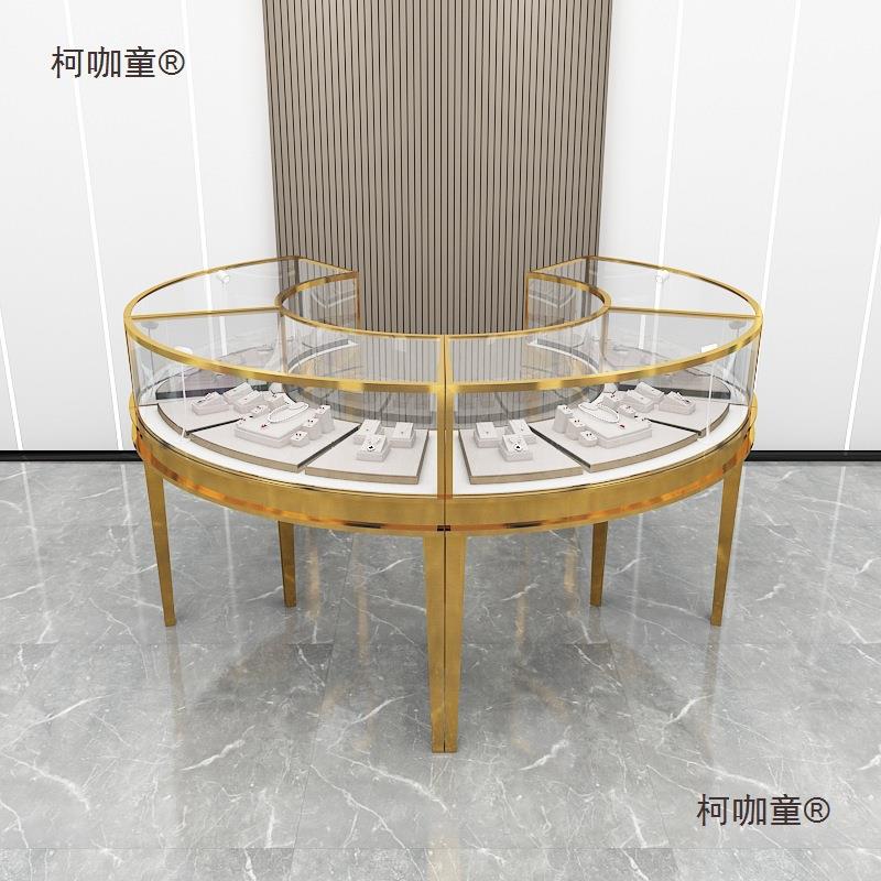 不锈钢曲面圆形弧形玻璃珠宝展示柜扇形玻璃柜首饰品珠宝金麦太保