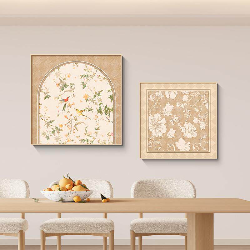 奶油风花卉餐厅装饰画挂画高档大气花鸟图方形单幅客厅卧室艺术画