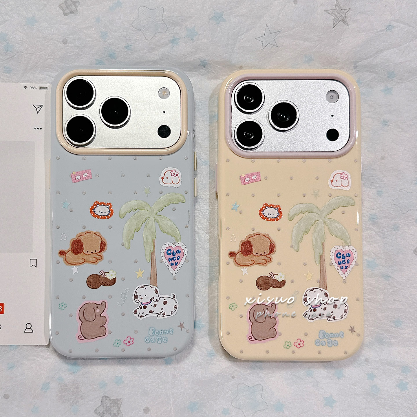 ins韩系夏季小清新椰树小狗适用于苹果17promax手机壳iphone16新款15高级感17pro全包14硅胶13防摔