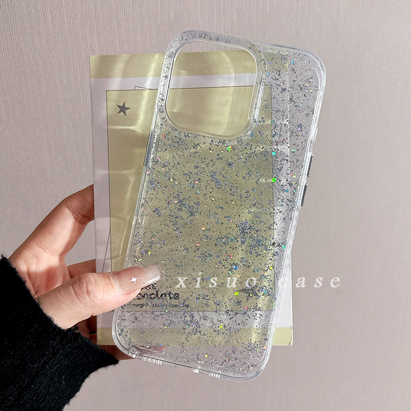 简约闪粉亮片银箔适用于苹果16手机壳iphone15promax新款苹果13女14全包12小众高级感11透明软硅胶防摔i