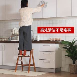 实木梯凳家用梯子家用折叠凳子厨房高板凳登高三步小梯子折叠梯凳