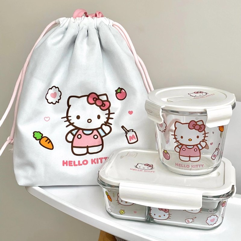 HelloKitty饭盒分格玻璃微波炉加热便当盒三丽鸥保温上班族带饭