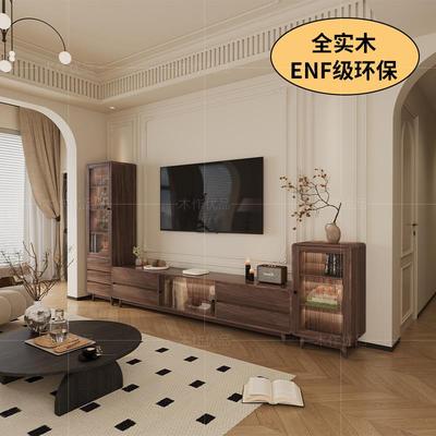 中古风电视柜客厅2025新款落地家用法式复古收纳储物柜一体小户型