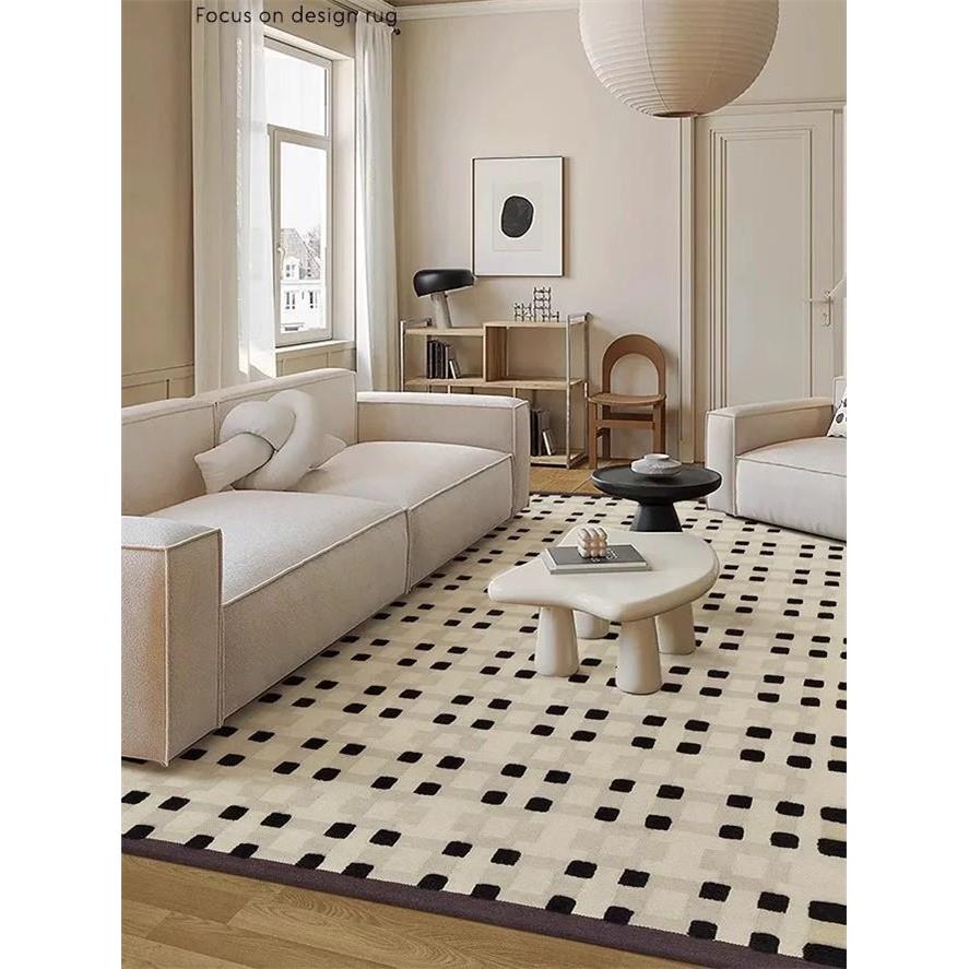 法式经典棋盘格地毯新款沙发茶几地垫家用卧室床边毯防水防污加厚