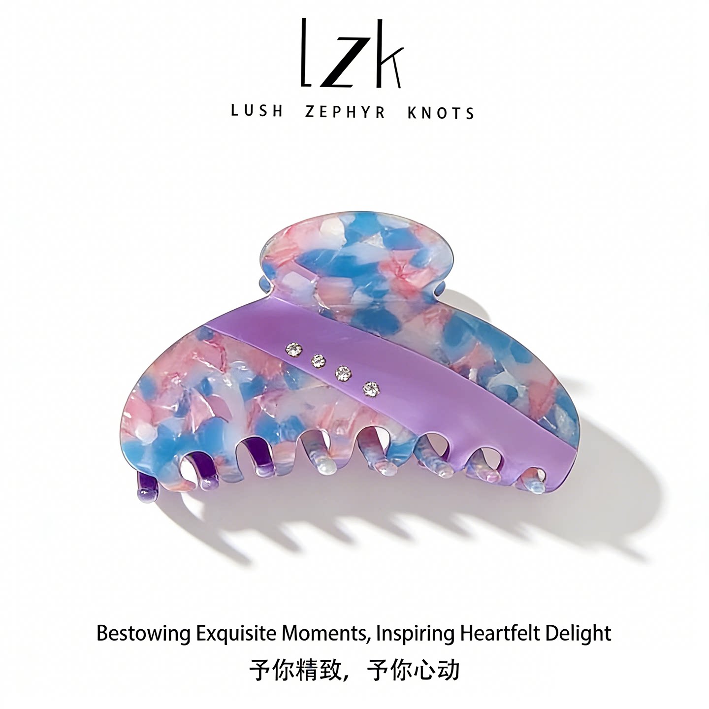 韩国新款糖果色系少女碎花彩色拼接鲨鱼夹抓夹甜美气质盘发夹发饰