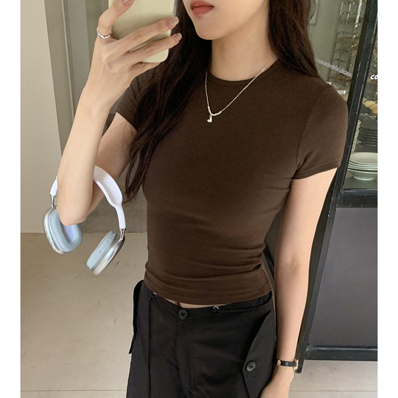 实拍图修身弹力短袖T恤女