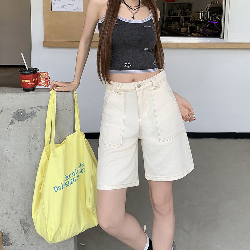 米白宽松牛仔短裤女款202