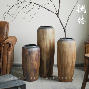 复古u摆件客厅插花玄关高家居装 落地花瓶大号干燥花中式 饰品陶瓷