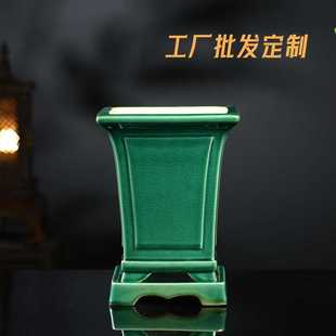 工厂紫砂兰花花盆专用陶瓷冰裂釉高四方盆带底座托盘室内轻奢