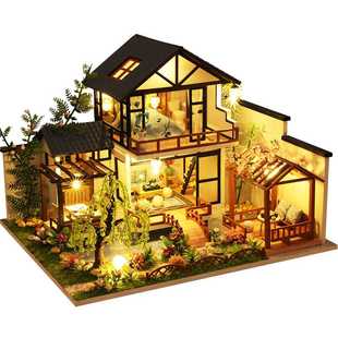 創(chuàng)意手工小屋竹溪水苑閣樓別墅模型屋建筑中國風(fēng)手工制作房子