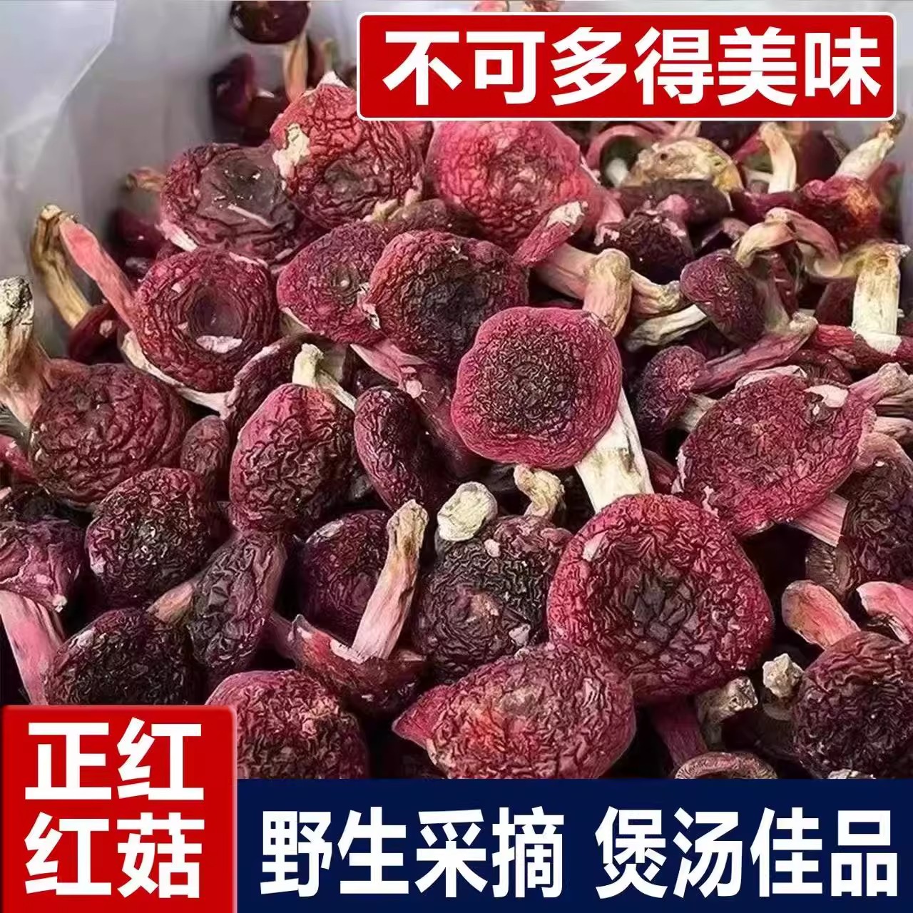 云南野生大红菇干货不开伞小标菇蓝底红面月子菇思茅大红菌250克