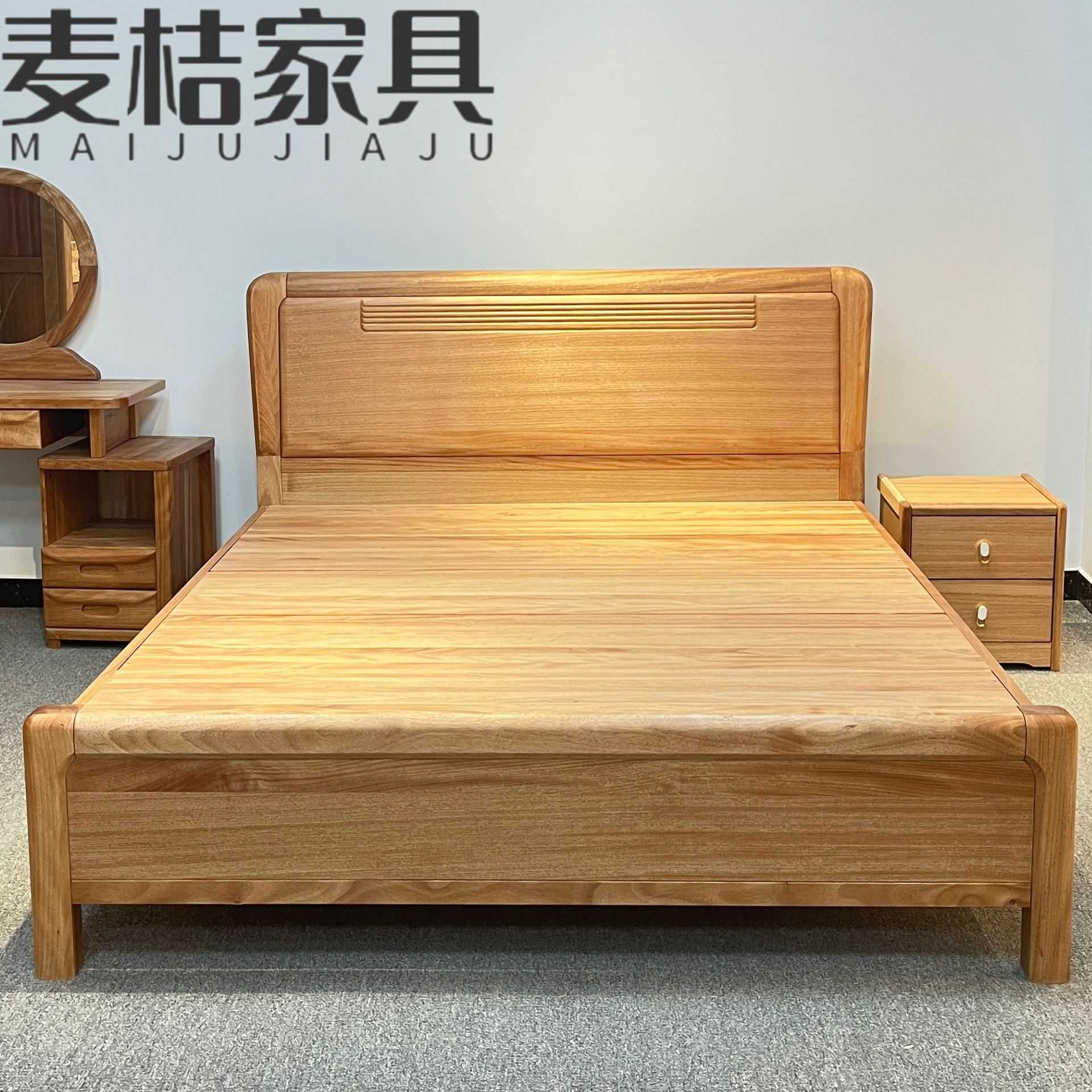 新中式金丝檀木全实木框架床燕尾榫静音床板卧室轻奢木蜡油双人床