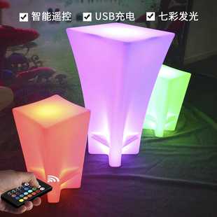 酷擎LED收脚方桌子遥控七彩酒吧氛围发光家具简约户外防水吧桌凳