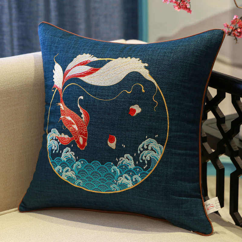 新中式红木家具抱枕锦鲤鱼靠枕刺绣新年喜庆靠垫套沙发中国风含芯,居家布艺,靠垫/抱枕,淘宝优惠券,粉丝福利购,淘宝优惠卷