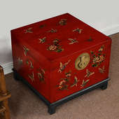 新中式 彩绘箱几仿古实木客厅沙发边几方箱官箱彩绘描金嫁妆樟木箱