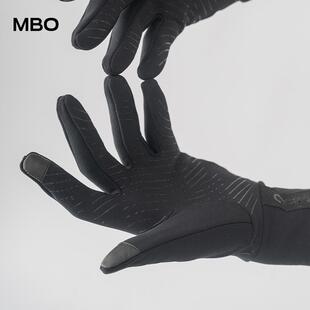 MBO男女保暖抓绒长指手套风帆秋冬黑色户外防震公路车骑行手套