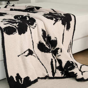 黑白高奢半边绒针织毯卧室盖毯沙发毯家用秋冬保暖午睡毯加厚毯子