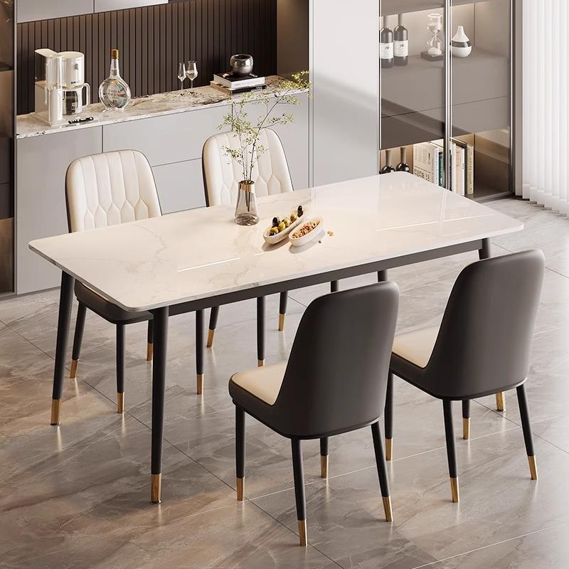 意式岩板餐桌轻奢现代简约小户型家用长方形餐桌椅大理石饭桌组合